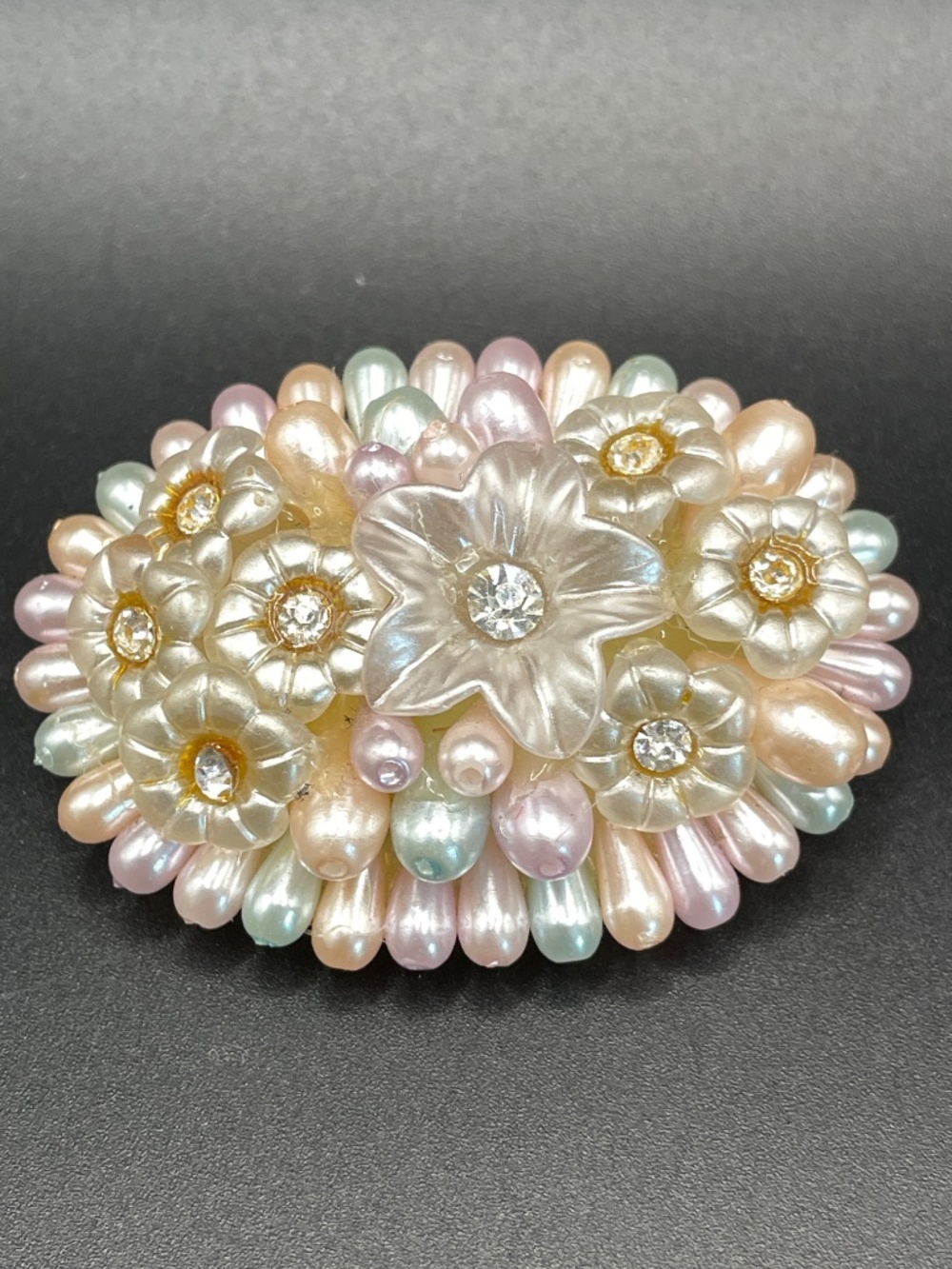 Vintage Pastel Faux Pearl Dimensional Flower Pin Brooch